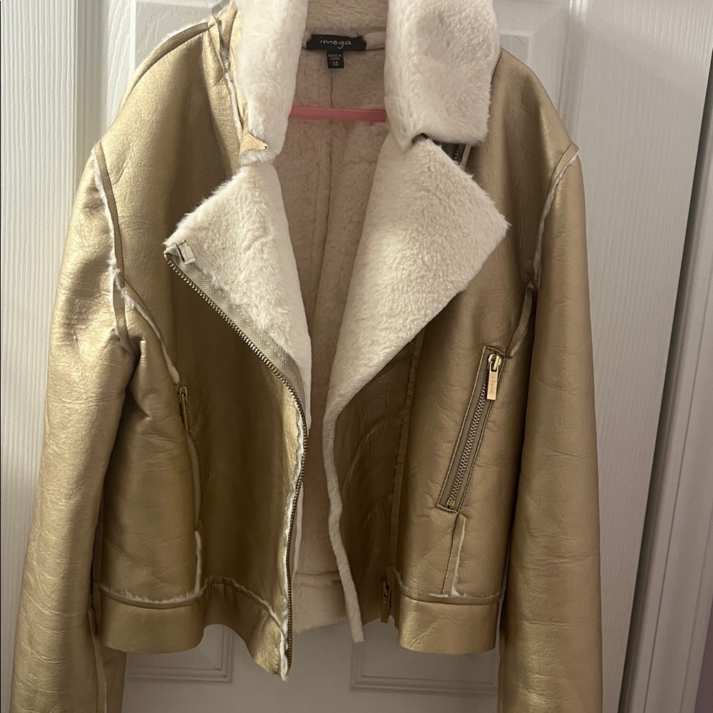 Imoga Metallic Gold Leather Jacket with Cream Shearling